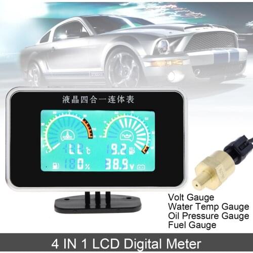 1 Pc 4 In 1 12V/24V Universal LCD Digital Volt Gauge+Water Temp Gauge+Oil Pressure Gauge+ Fuel Gauge with Sensor for Car/Truck
