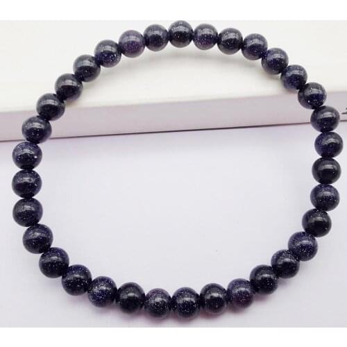 6MM Blue Sandstone Beads Bracelet Bangle Stretch 7.5 Inch Jewelry G635