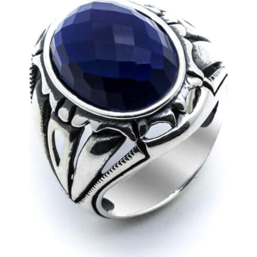 925 sterling silver Blue Zircon Stone Mens Ring