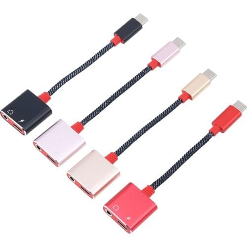 2 in 1 USB Type C To 3.5mm Earphone Jack Adapter for Xiaomi Samsung Aux Audio Cable Headphone Charging USB-C Converter 100pcs