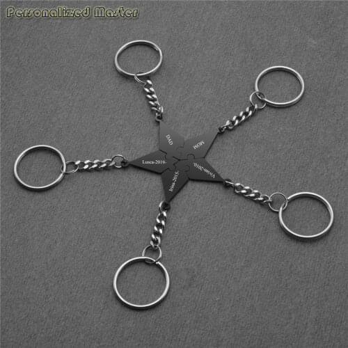 Personalized Master Customized Names Keychain Stainless Steel Engraved 5/6 Piece Black Puzzle Keyrings BFF Friendship Keychains