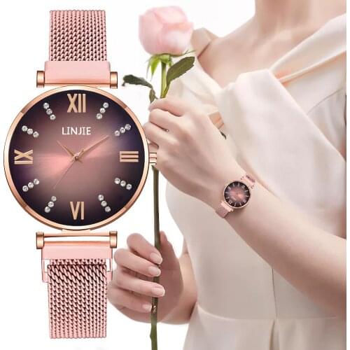 Women Magnetic Strap Roma Numbers Watches Luxury Ladies Quartz Diamond Wristwatches Clock Relogio Feminino