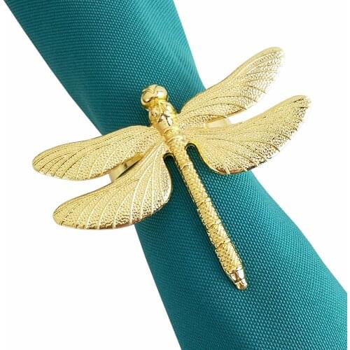 Gold Silver Dragonfly Zinc Alloy Napkin Ring Modern Home Tabletop Decor Shiny Ainimal Figurines Metal Napkin Circles Set OF Six