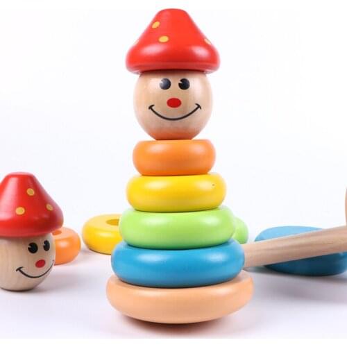 Baby toy clown wooden rainbow tower stacking & building blocks educational toys