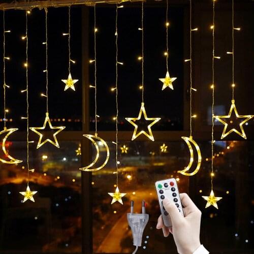 Star Moon Garlands Curtain Lights 3.5M LED Christmas Fairy Lights 220V Outdoor For Wedding Holiday Lighting Party New Year Decor