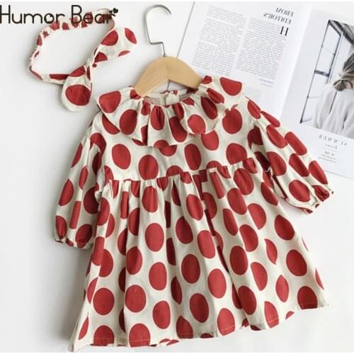 Humor Bear Girls Dress Wave Lotus Leaf Collar Long-Sleeved Dress + Headband Autumn New Princess Dress 3-7Y Kids Clothing