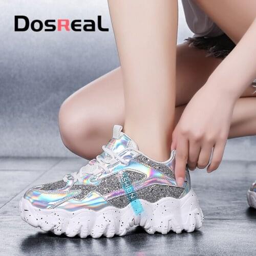 Dosreal Women Shoes Spring Women Fashion Sneakers New Girls Shiny Bing Chunky Sneakers Dad Shoes Females Casual Flats Shoes