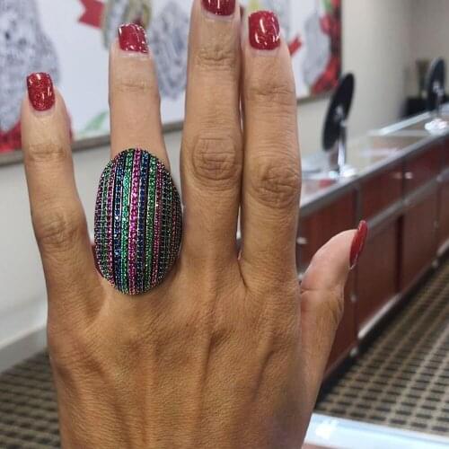 Missvikki Trendy Multicolor Big Bold Statement Ring for Women Cubic Zircon Finger Rings Beads Charm Ring Bohemian Beach Jewelry