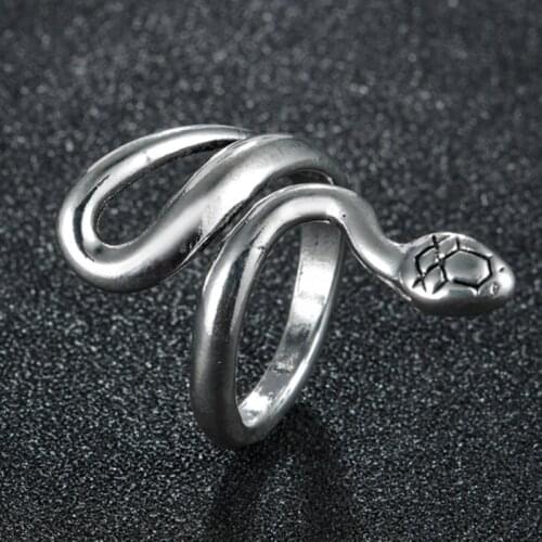 Retro Punk Snake Ring For Men Women Exaggerated Antique Silvery Color Adjustable Opening Rings Male Jewelry anillos