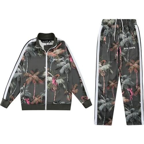 Palm Angels 22SS Logo letters Men and Women Couples Maple Leaf Pattern Fashion Casual Sports Jacket Sports Pants Sport Suit