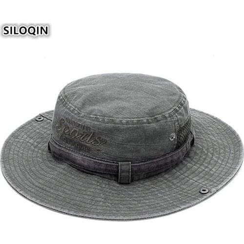 SILOQIN Summer Autumn Men Cotton Fashion Bucket Hat Wind Rope Fixed Sombrero Leisure Tourism Sunscreen Panama Fishing Cap Gorras