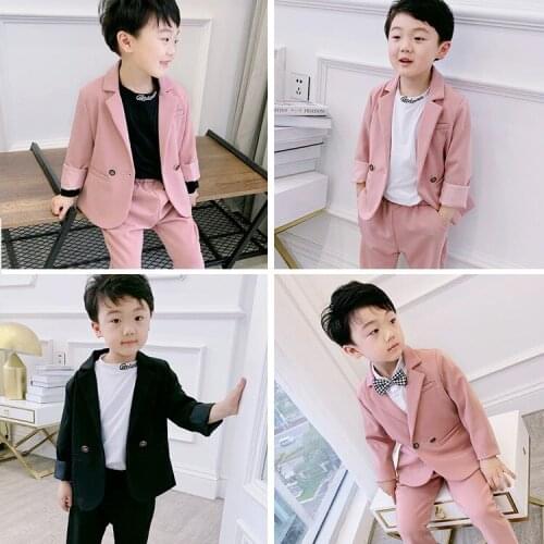 Spring Autumn Casual Boys Costumes 2 Piece Sets Double Button Blazer Jacket+Pants Catwalk Suits Children Outfits 24M-8T