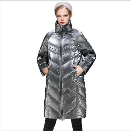 Women 2020 new winter mid-length white duck down coat Fashion stand-up collar loose thick jacket warm down jackets lady outwears