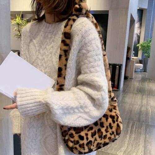 Fluffy Female Handbag Small Fashion Leopard Print Crossbody Bag Women Plush Soft Casual Shoulder Messenger Bag сумка женск