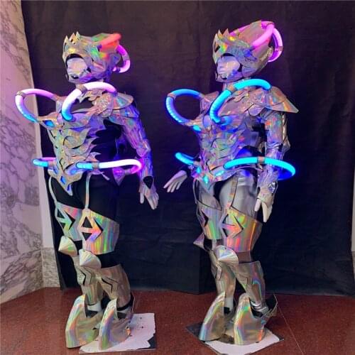 Q28 Cosplay stage dance costumes RGB colorful led light robot suit women party wears armor luminous dress outfit glowing lighted