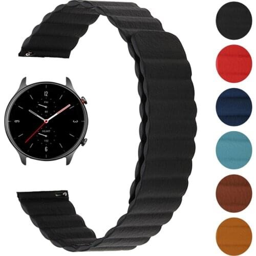 20mm 22mm Leather Watchband for Huami Amazfit GTR 2/2e Watch Magnetic Buckle Wrist Strap for Amazfit GTS 2/Bip Watch Band Belt
