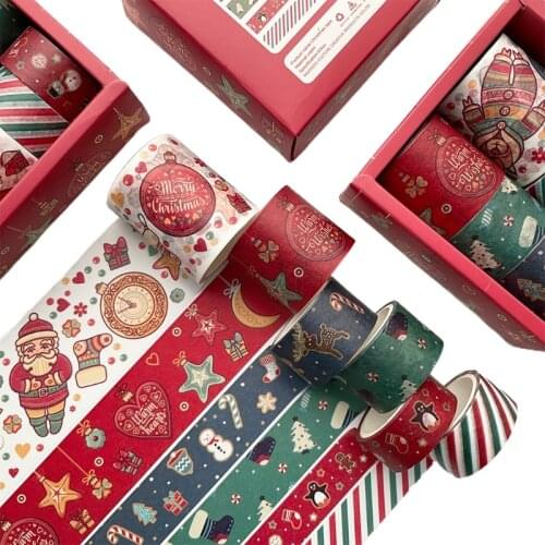 T3EC 6 Rolls Christmas Holiday Washi Tape DIY Scrapbooking Paper Tape for Gift Wrapping Journal Planner Art Crafts Projects
