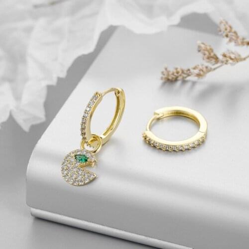 Minar Wonderful Asymmetric Full Cubic Zircon Green Eyes Eat Greedy for Snakes Dangle Earrings for Women Ladies Funny Accessories