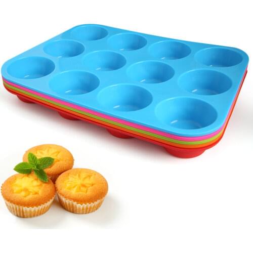 12 Holes Muffin Silicone Mold DIY Round Cupcake Mold Cookies Fondant Baking Pan Non-Stick Pudding Steamed Cake Mold Baking Tool