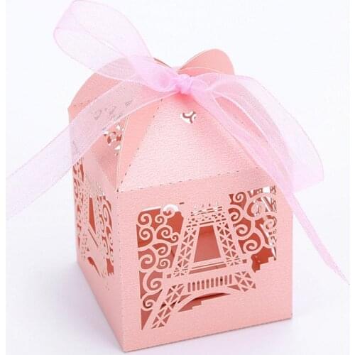 50pcs Eiffel tower design Pearl Box Souvenir Gift Box Wedding Dragees Box for Cookie/Candy/Cake
