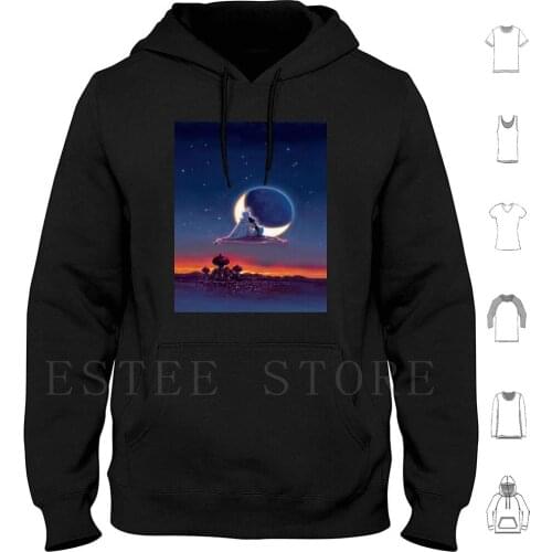 Couple On A Magic Carpet Hoodie Long Sleeve Womens Men Princess Prince Carpet Magic Castle Moon Night Togetherness Lovers