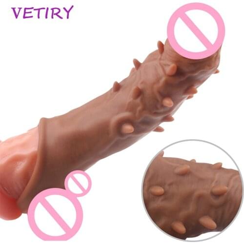 Delayed Ejaculation Realistic Dick Sleeve Particles Vagina Massage Reusable Condoms Penis Enlargement Sex Toys For Men Extender