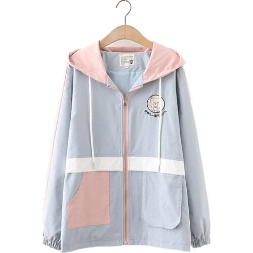 Cartoon Embroidery Women Fashion Jacket 2020 Autumn Long Sleeve Zipper Hooded Jackets Casual Coat Outwear Lady Tops Ropa Mujer