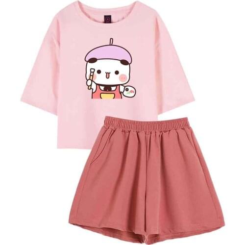 Kawaii Pajamas for Women Short Sleeve Sleepwear Two Piece Set Women Pajamas Loungewear Set Cute Bear Cartoon Cotton Nightwear