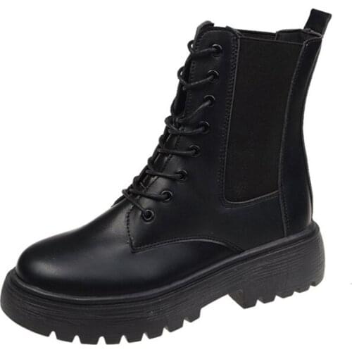 Okkdey new Women Boots Ankle Short Shoes Autumn Patent leather Lace up Ladies Female Non Slip Winter Footwear 2020 Shoes Woman