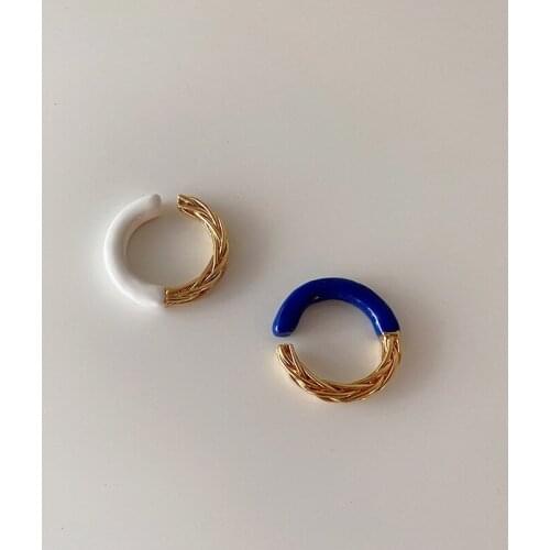 Origin Summer Minimalist Blue White Colour Enamel Metallic Open Rings for Women Ladies Asymmetry Twistrings Everyday Accessories