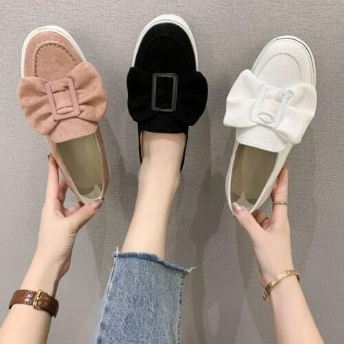 Europe and The United States 2021 Spring and Autumn New Bow Knot Round Toe Platform Womens Casual Large Size Single Shoes