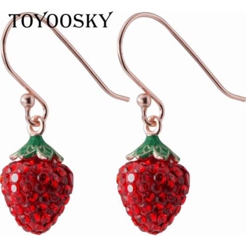 TOYOOSKY 2019 Newest 925 Sterling Silver Sweet Strawberry Drop Earrings with CZ Zircon for Women Girls Fruit Ear Jewelry