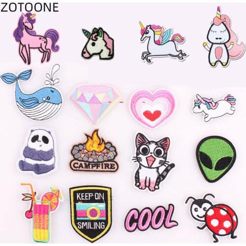 ZOTOONE Iron on Animal Patches Unicorn Cat Badge Heat Transfer Stickers Iron on Clothes DIY Applique Embroidered Cloth Fabric G