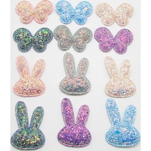 10PCS PU Leather Rabbit Flowers Ball Padded Appliques For clothes DIY Baby hair Clip headwear Decor Ornament Accessories
