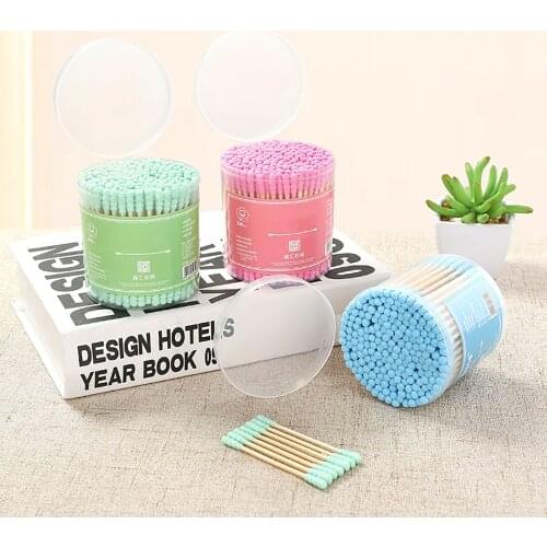 200pcs/box Double Head Cotton Swabs Wooden Sticks Disposable Soft Ear Lip Eyebrow Cleaner Micro Applicator Brush Makeup Tools