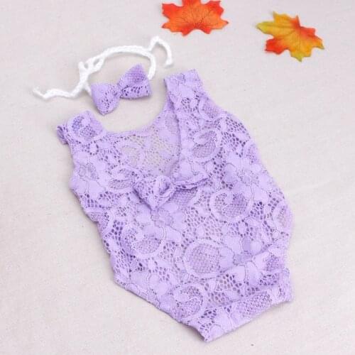 45BF Baby Photography Props Backless Hollow Bowknot Lace Romper Newborn Girls Outfit