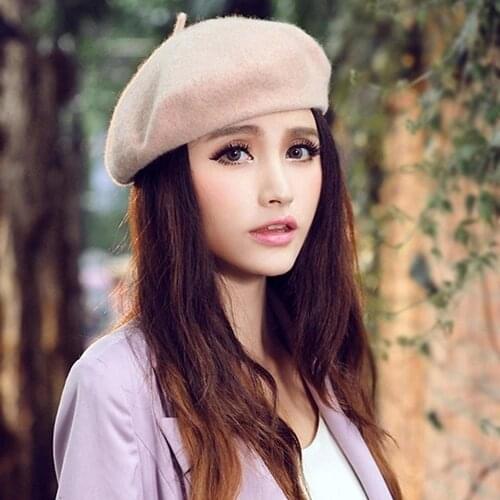 50% Hot Sales Women Classic Wool Felt Warm French Beret Hat Beanie Pure Color Sweet Mini Cap