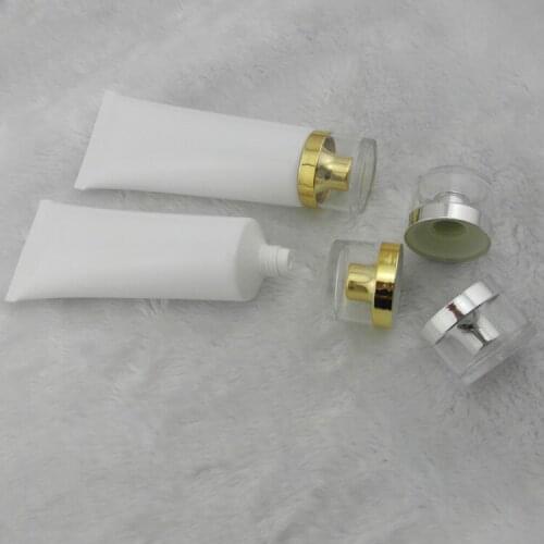 50pcs 100ml White PE plastic Empty bottles / acrylic lid hand cream facial cleanser tube / cosmetic bottles