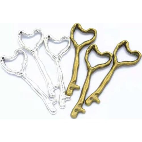 6pcs Vintage Silver Zinc Alloy Irregular Heart Key Charms Pendant Charms