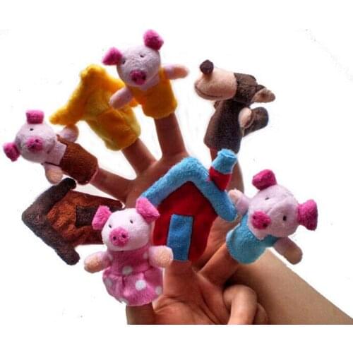 8 Pcs/lot Kawaii The Three Little Pigs Finger Puppet Educational Tale plush toys for kds christmas gifts