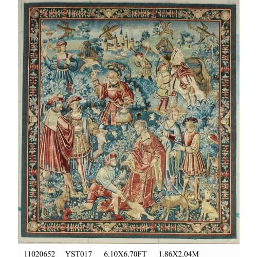 Antique French Aubusson Tapestry Large Large Wall Tapisserie Printed Home Decorative Square