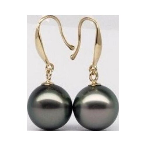 Free shipping GENUINE 9-10MM GOLD MARKED AAA BLACK TAHITIAN pearl Earrings 14 YELLOW