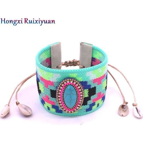 Bohemian Bracelet Fashion Color Leather Rhinestone Shell Womens Bracelet Handmade Stretch Cloth Movable Knot Bracelet Jewelry