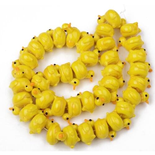 About 40pcs/strand Cute Yellow Duck Handmade Lampwork Beads For DIY Earring Dangle Bracelet Necklace Jewelry Making Kids Gifts