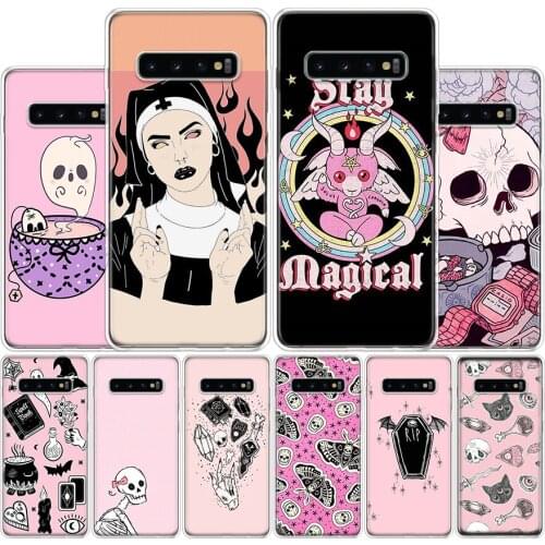 Pink Cat Skull Sorceress Witch Cover Phone Case For Samsung Galaxy A51 A71 A70 A50 A40 A30 A20E A10S A41 A21 A01 A6 A7 A8 A9 Plu