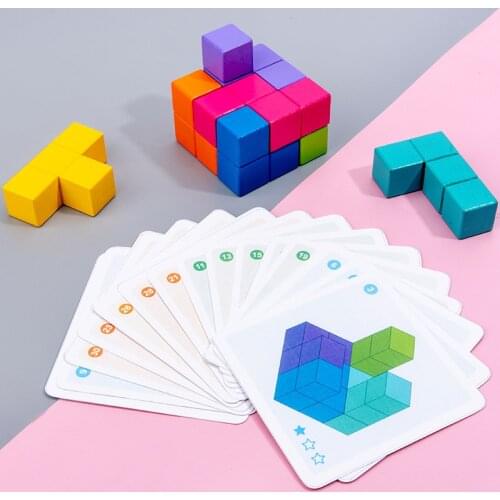 Kids Wooden toys 3D Puzzle Logic Games 3D Spatial Thinking DIY Table Game Wooden Puzzles Cube Edcuational Toys for Children