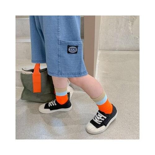 Childrens Korean Denim Shorts Fashion 2021 Summer New Baby Boys and Girls Solid Tethered Casual Short Pants Toddler Trousers