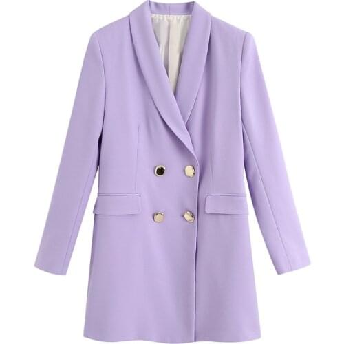 DOUJILI Spring And Autumn Coat Jacket Purple Double-Breasted Long Sleeve Ladies Office V-Neck Women Suite