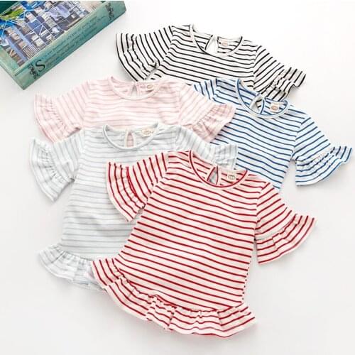 Fly sleeves top t-shirt baby girl striped short sleeve t shirt kids o-neck toddler shirts summer girls princess blouse 1-6T