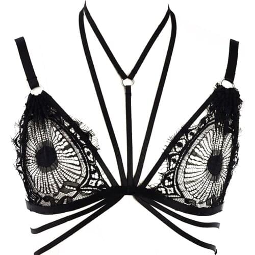 JLX.HARNESS Women Lace Bras Hollow Out Sexy Lingerie Black Underwear For Cage Bra Halter Bra Push Up Underwear Body Harness